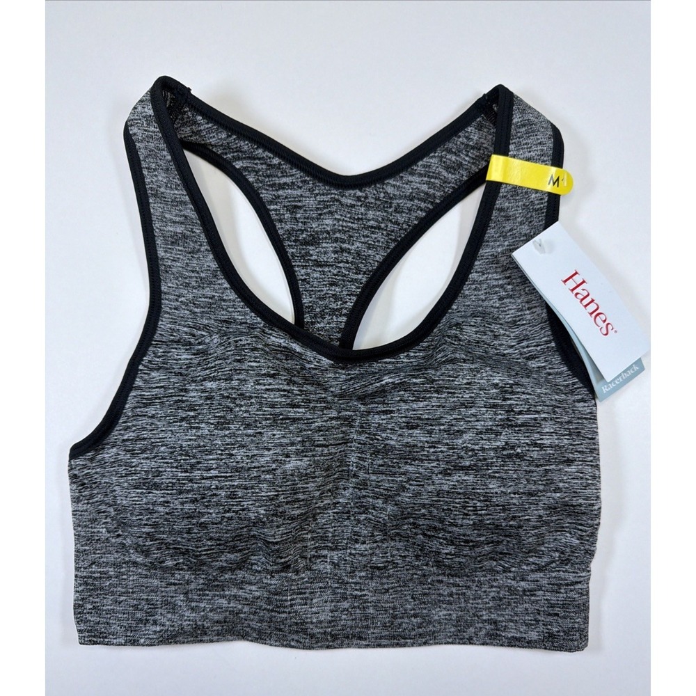 Hanes Seamless Racerback Sports Bras DHS101 Removable Pads Size M Heather Grey